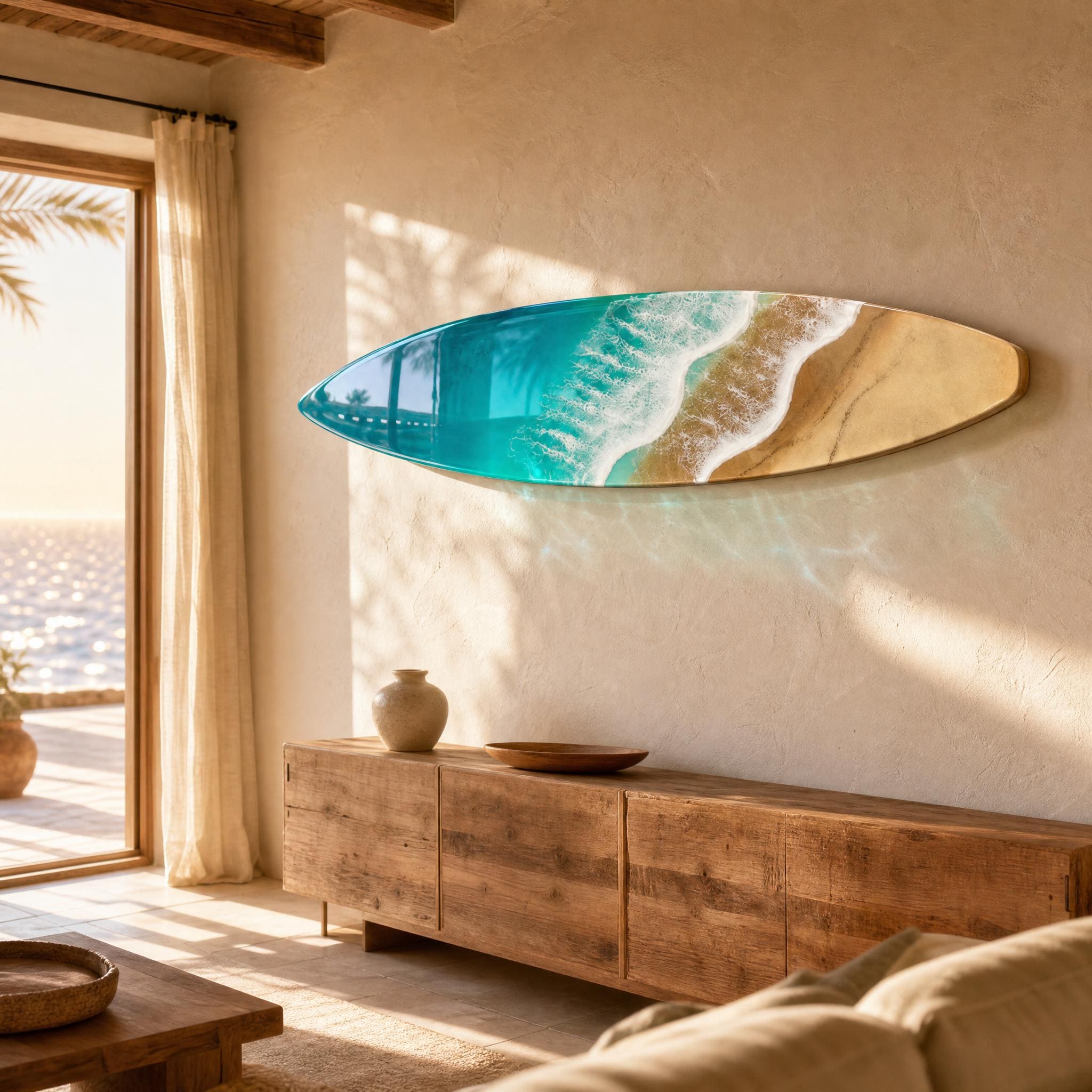 Luxury Resin Surfboard Wall Art | Coastal Beach House Decor | Handmade Ocean Wall Art | Premium Coastal Statement Piece