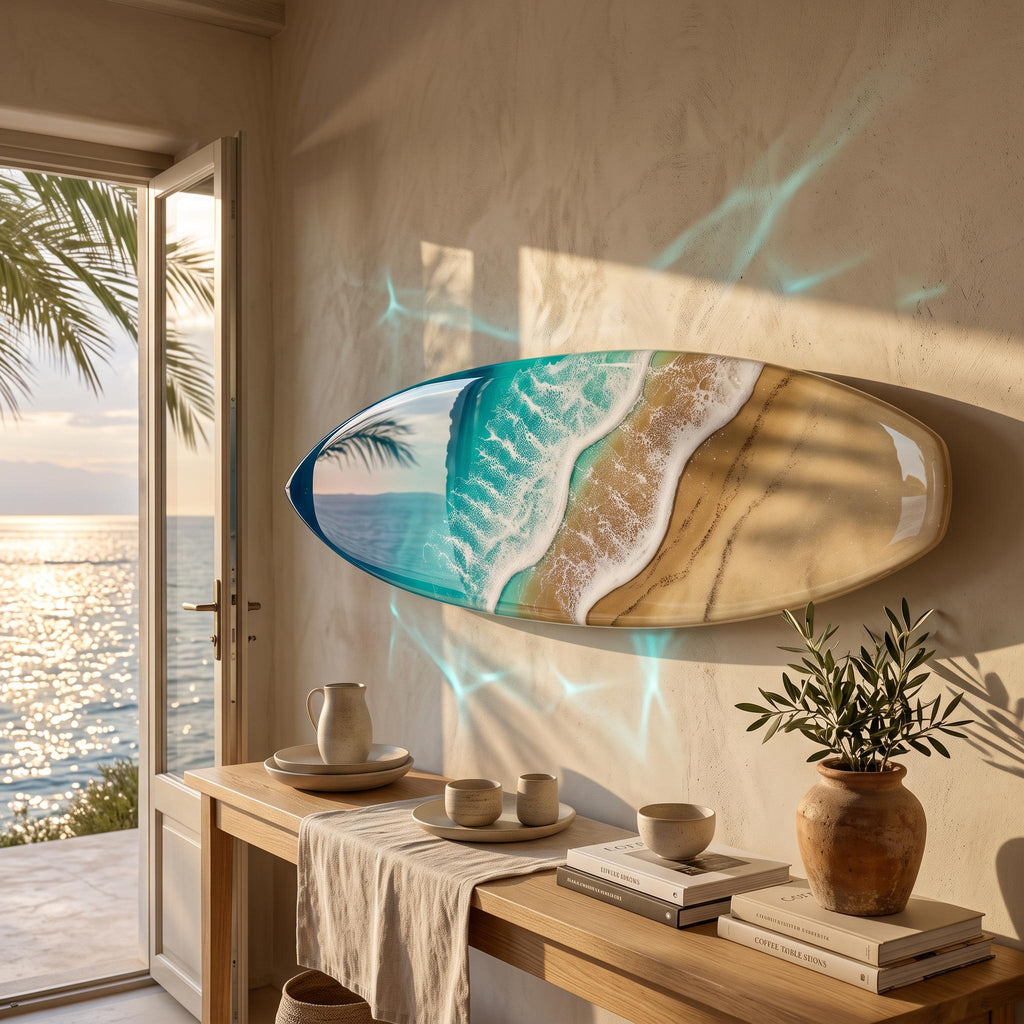 Luxury Resin Surfboard Wall Art | Coastal Beach House Decor | Handmade Ocean Wall Art | Premium Coastal Statement Piece