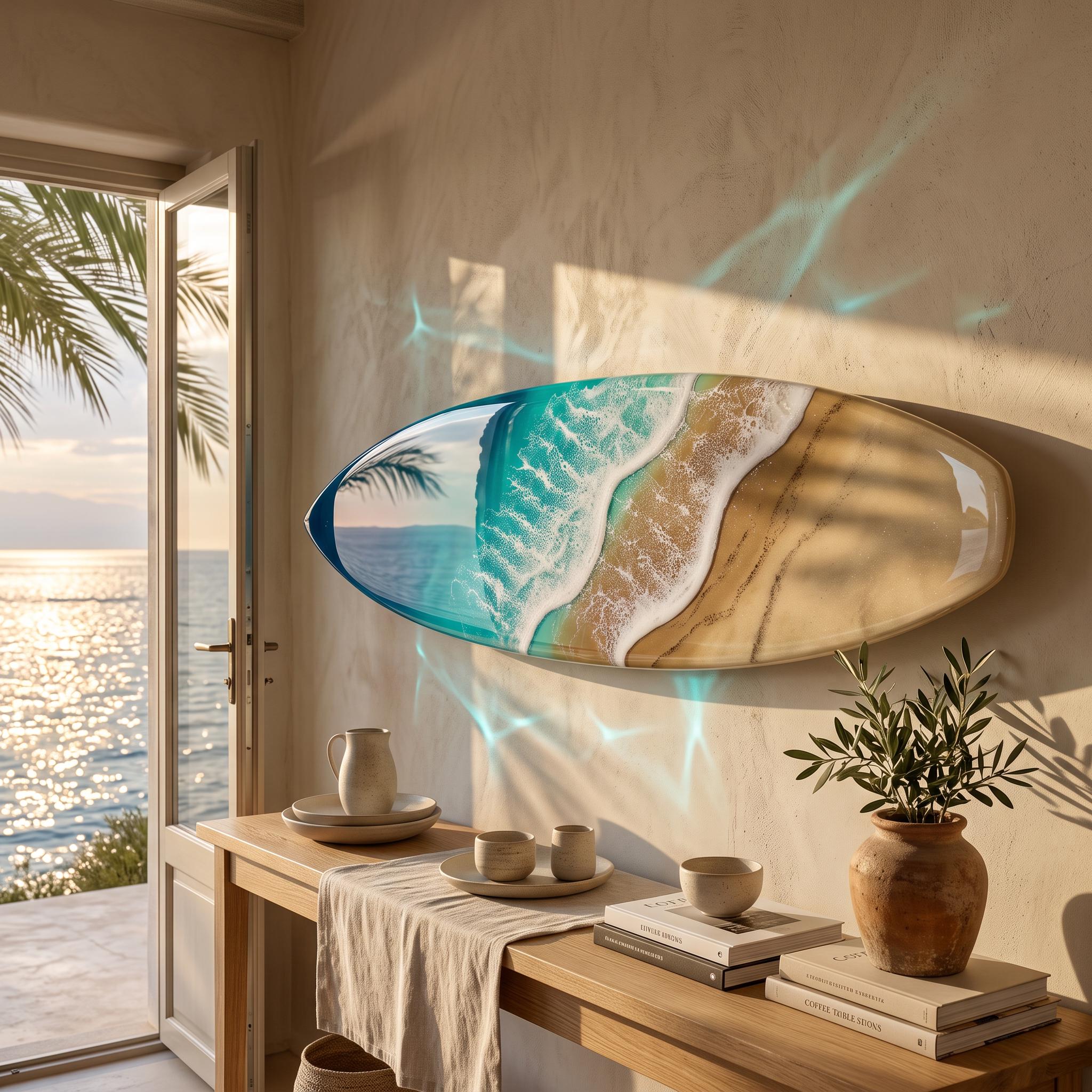 Luxury Resin Surfboard Wall Art | Coastal Beach House Decor | Handmade Ocean Wall Art | Premium Coastal Statement Piece