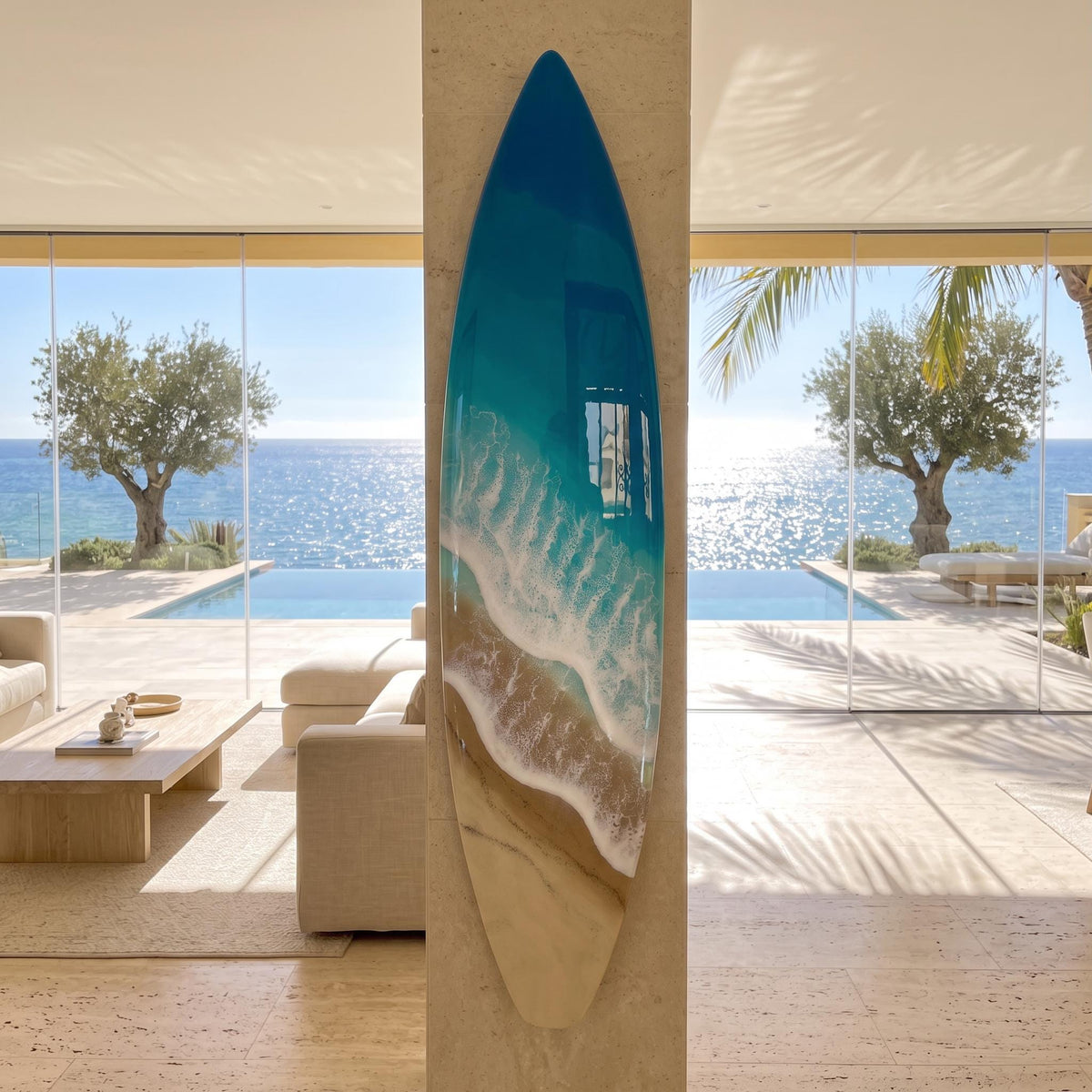 Luxury Vertical Resin Surfboard Wall Art | Coastal Beach House Decor | Handmade Ocean Wall Art | Premium Coastal Statement Piece