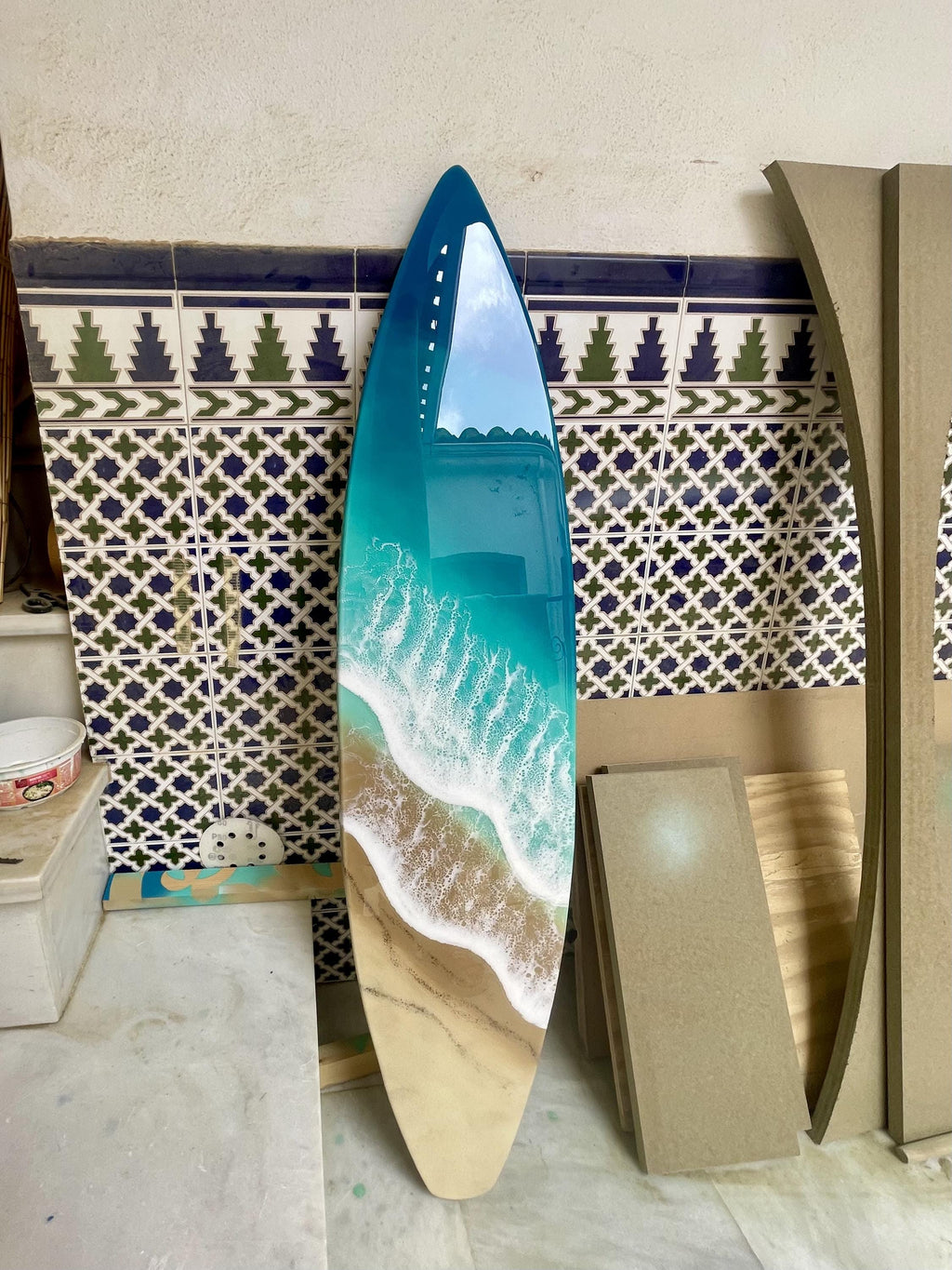 Luxury Vertical Resin Surfboard Wall Art | Coastal Beach House Decor | Handmade Ocean Wall Art | Premium Coastal Statement Piece