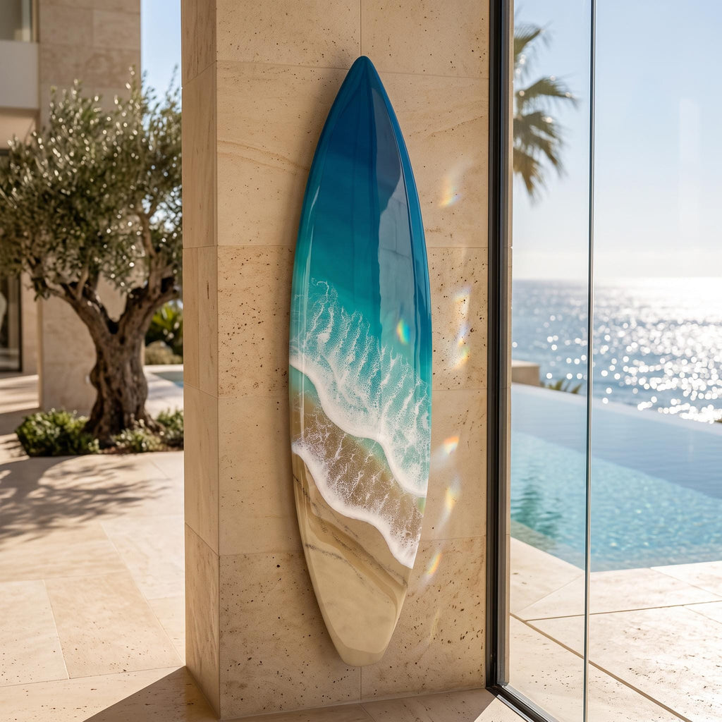 Luxury Vertical Resin Surfboard Wall Art | Coastal Beach House Decor | Handmade Ocean Wall Art | Premium Coastal Statement Piece