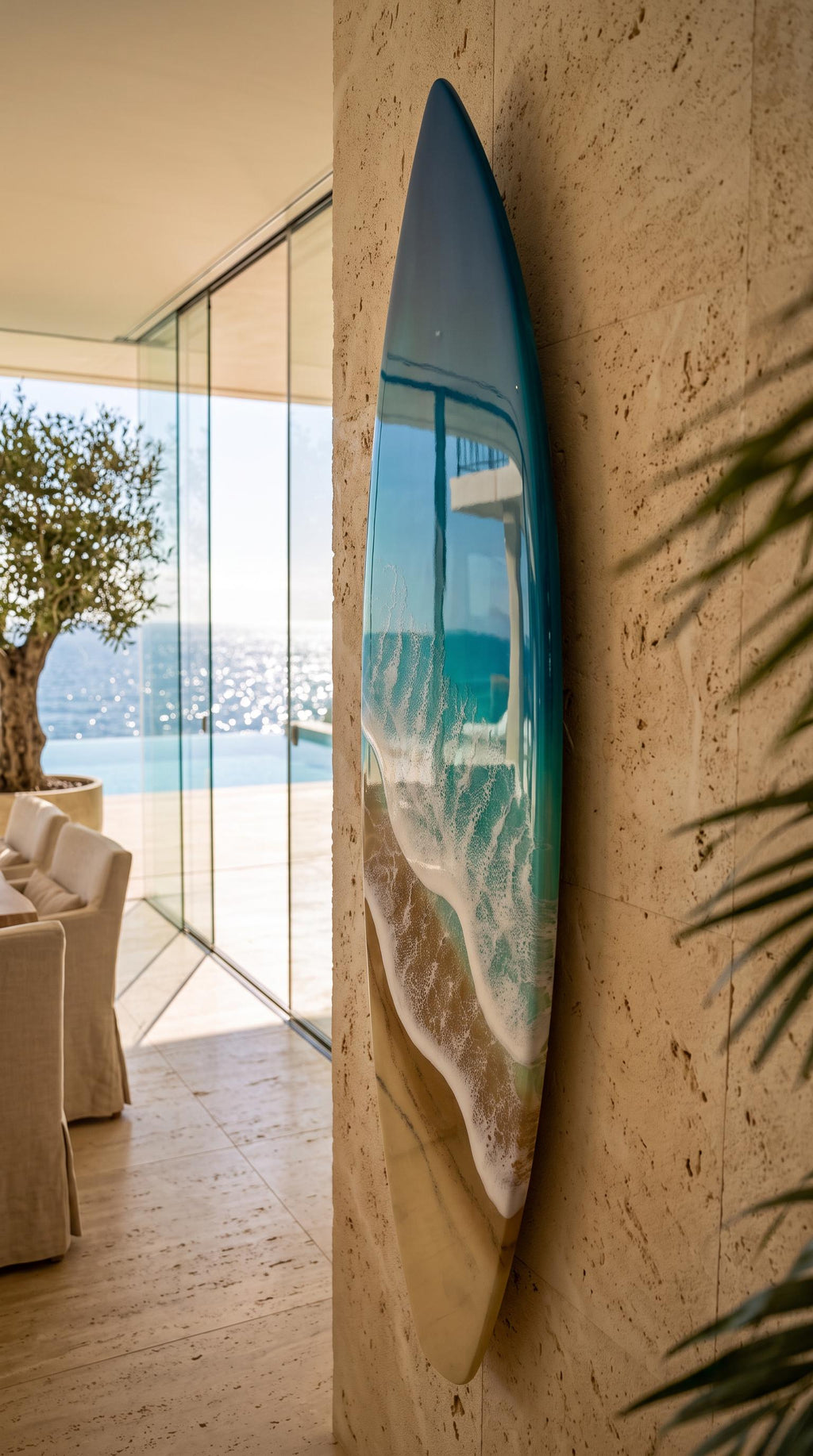 Luxury Vertical Resin Surfboard Wall Art | Coastal Beach House Decor | Handmade Ocean Wall Art | Premium Coastal Statement Piece