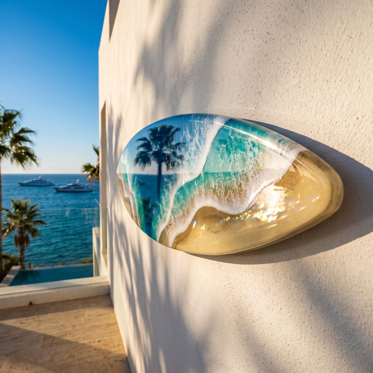 150cm Extra Large Resin Ocean Surfboard Wall Art | Luxury Coastal Decor | Handmade Beach House Artwork | Real Sand & Resin Waves