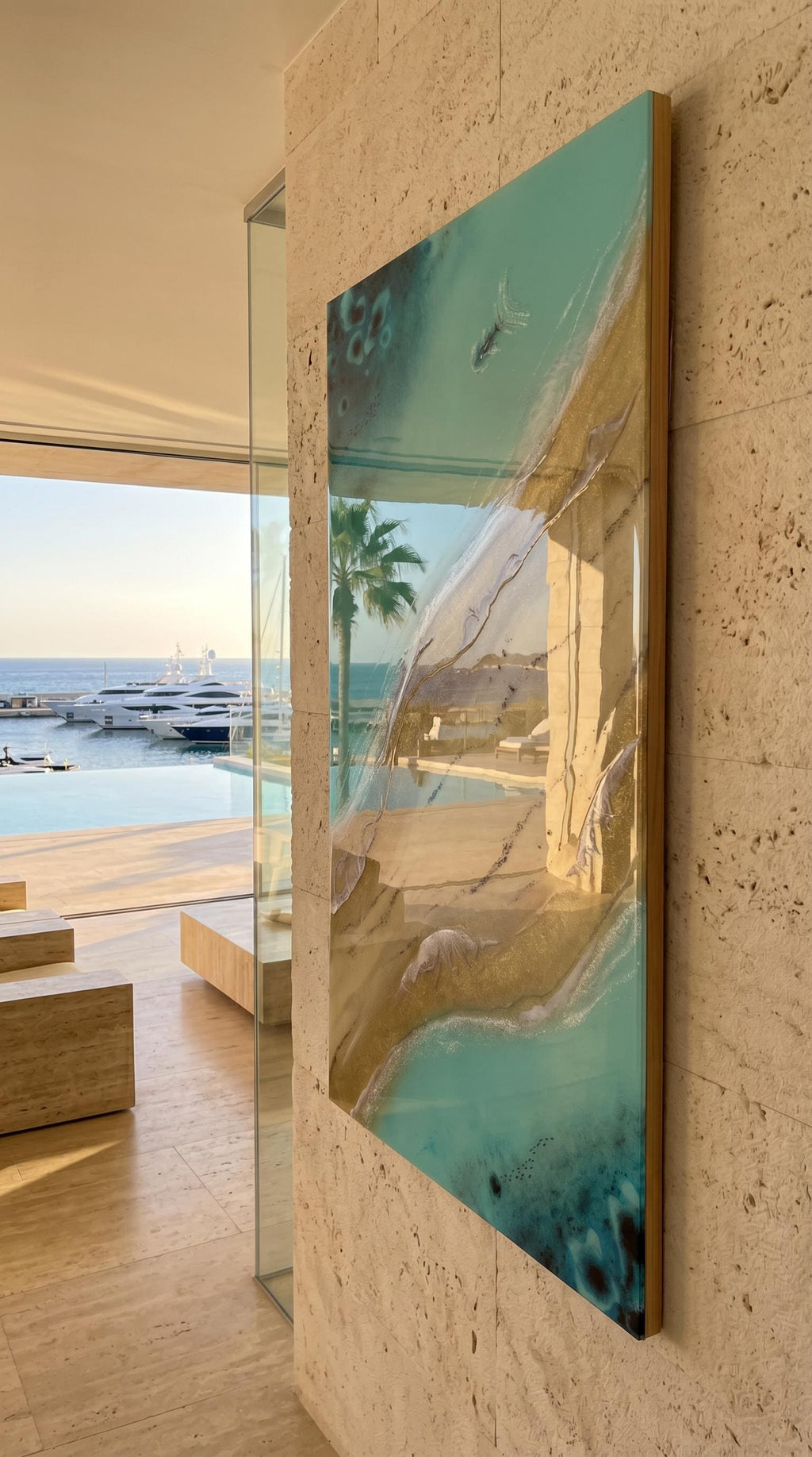 Resin Ocean Wall Art, Coastal Beach Painting, Turquoise Sea Artwork, Luxury Coastal Decor, Modern Beach House Wall Art, 70x40 cm