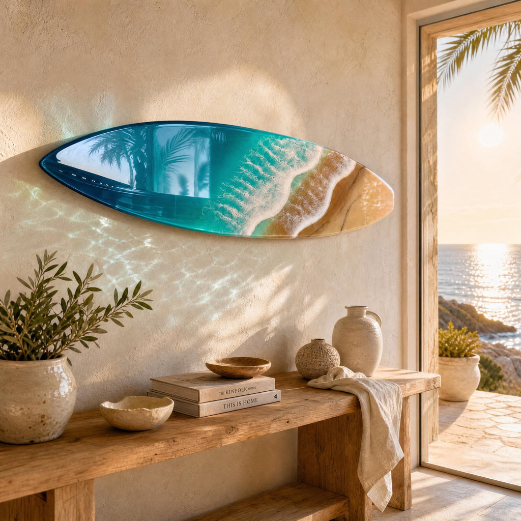 Luxury Resin Surfboard Wall Art | Coastal Beach House Decor | Handmade Ocean Wall Art | Premium Coastal Statement Piece