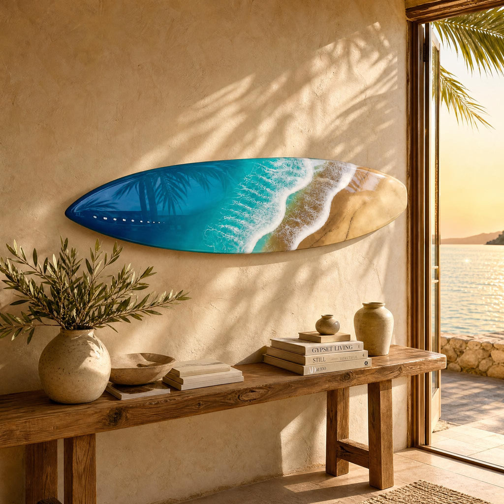 Luxury Resin Surfboard Wall Art | Coastal Beach House Decor | Handmade Ocean Wall Art | Premium Coastal Statement Piece