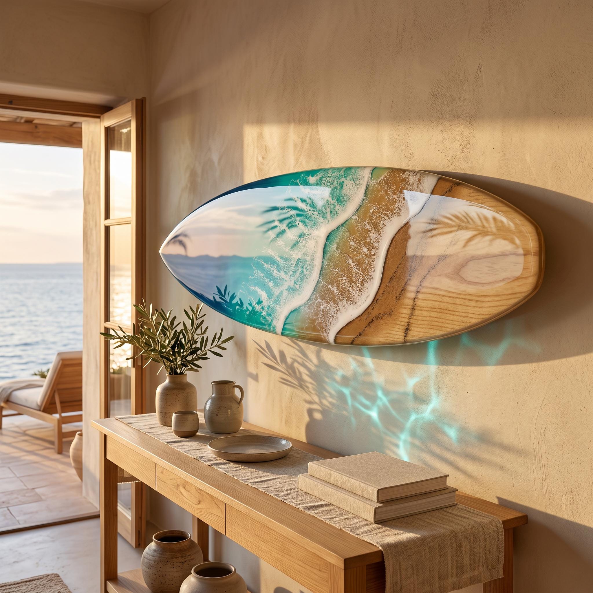 Luxury Resin Surfboard Wall Art | Coastal Beach House Decor | Handmade Ocean Wall Art | Premium Coastal Statement Piece