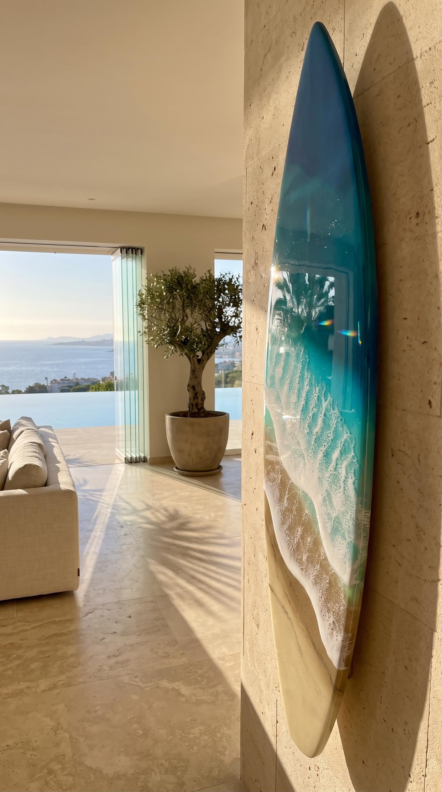 Luxury Vertical Resin Surfboard Wall Art | Coastal Beach House Decor | Handmade Ocean Wall Art | Premium Coastal Statement Piece