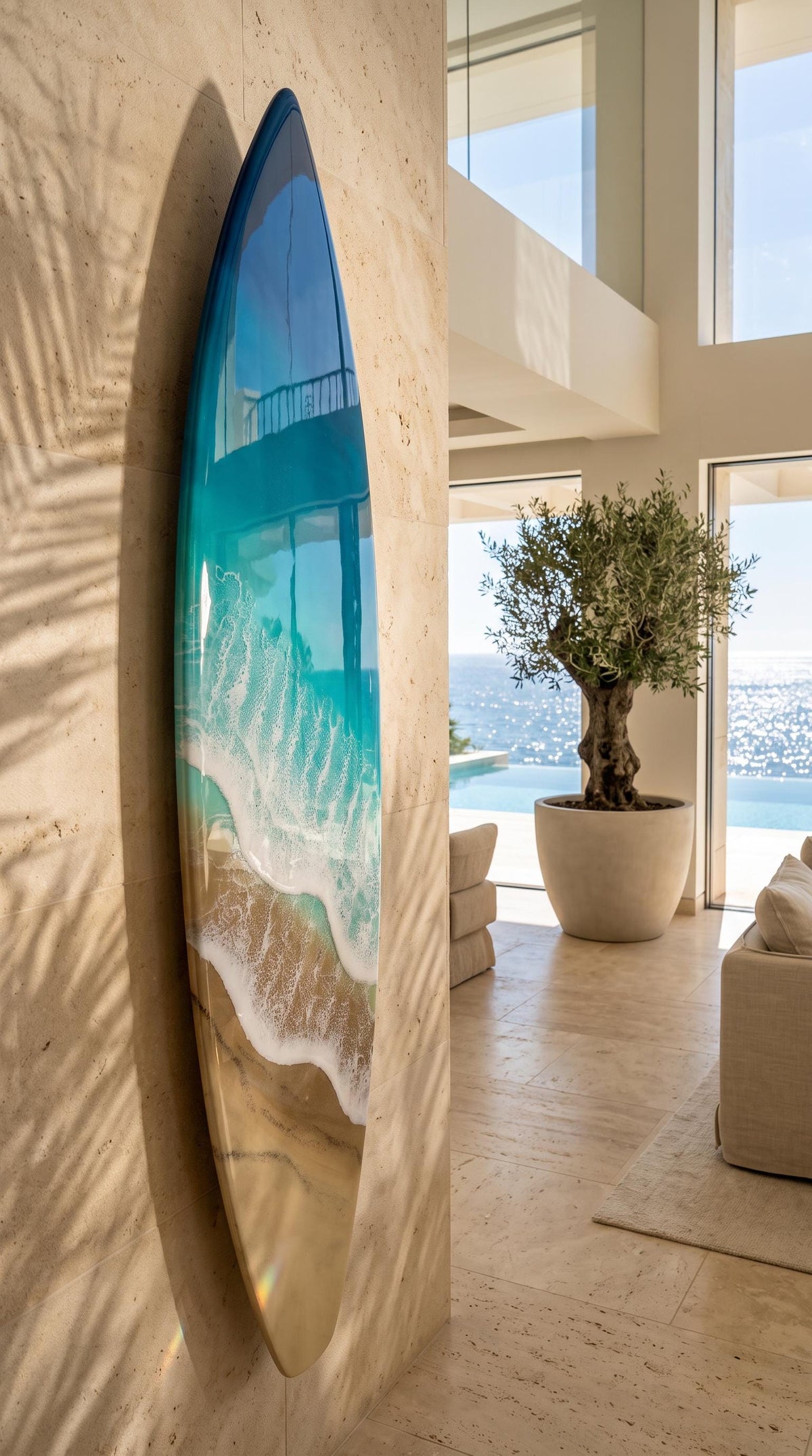 Luxury Vertical Resin Surfboard Wall Art | Coastal Beach House Decor | Handmade Ocean Wall Art | Premium Coastal Statement Piece