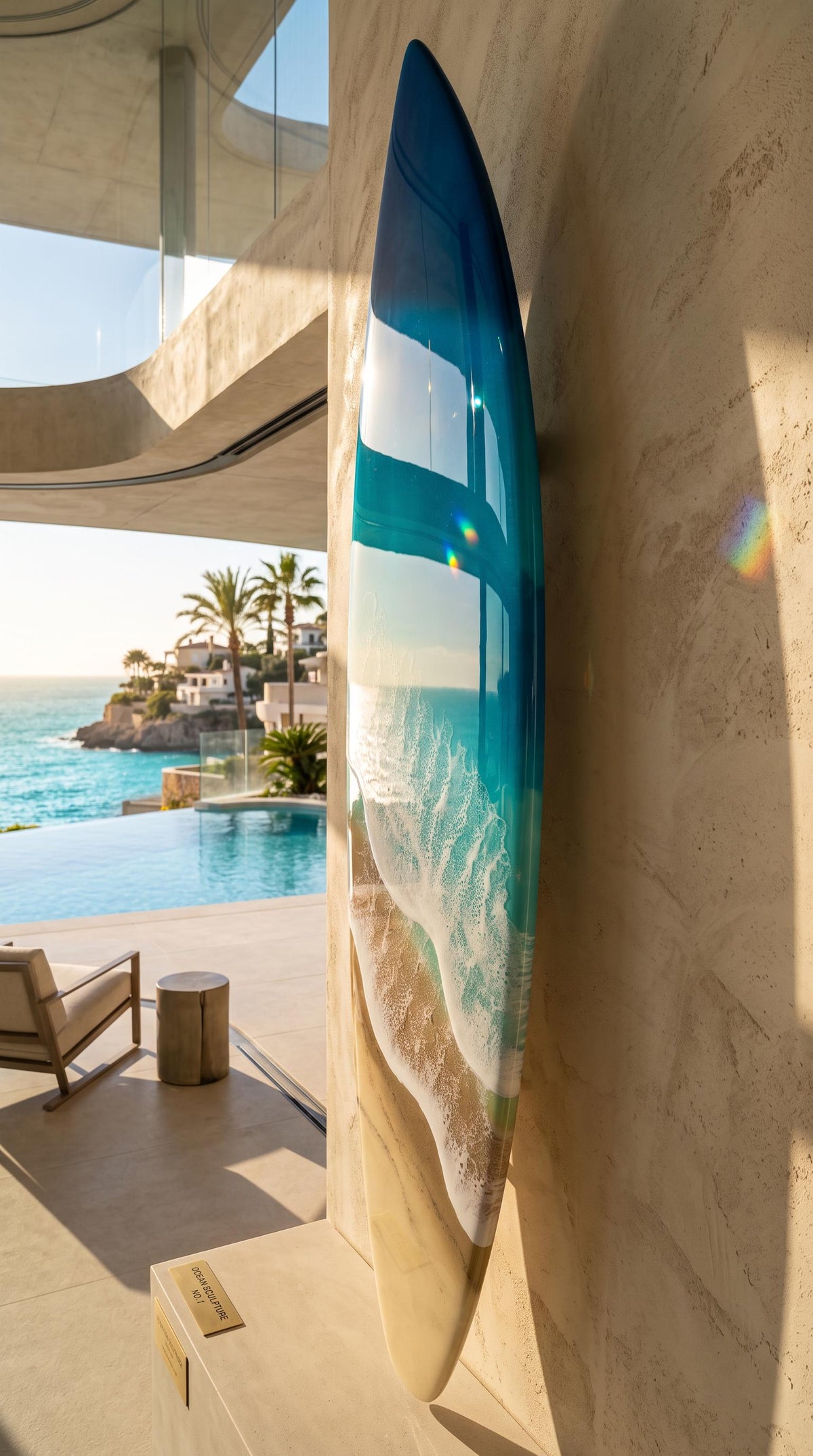 Luxury Vertical Resin Surfboard Wall Art | Coastal Beach House Decor | Handmade Ocean Wall Art | Premium Coastal Statement Piece