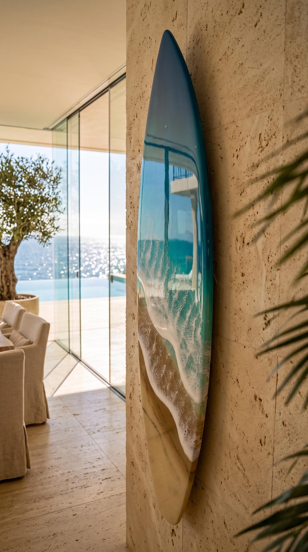 Luxury Vertical Resin Surfboard Wall Art | Coastal Beach House Decor | Handmade Ocean Wall Art | Premium Coastal Statement Piece
