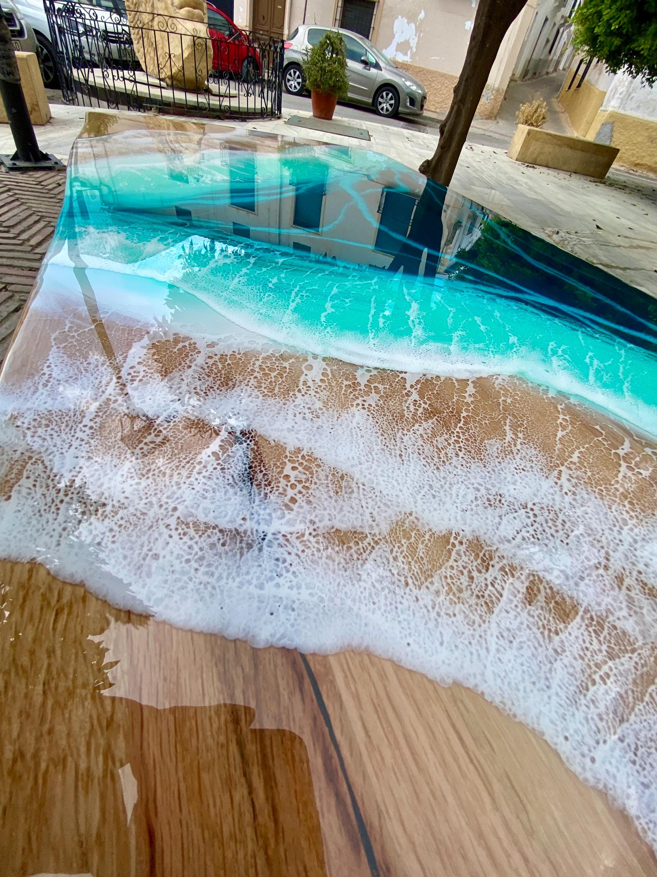 Luxury Oak Resin Coffee Table | Handmade Ocean Table | Solid Oak Coastal Furniture | Epoxy Resin Beach Coffee Table | 80x60 & 100x40