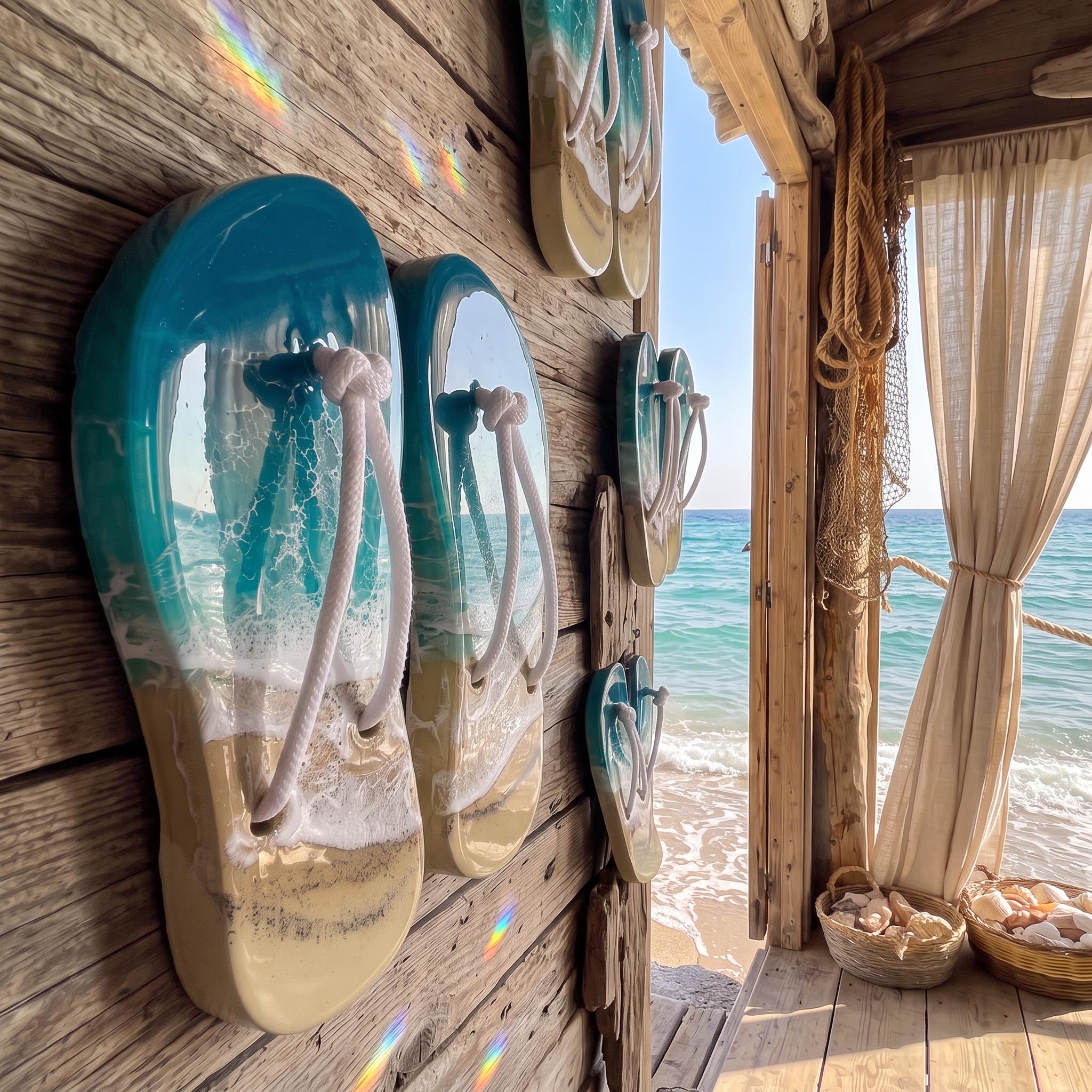 Handmade Resin Flip Flop Wall Decor: Coastal Beach Art with Starfish
