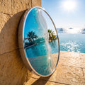 50cm Silver Frame Resin Wave Mirror, Coastal Ocean Wall Mirror, Turquoise Blue Beach House Decor, Round Sea Mirror, Handmade Resin Art