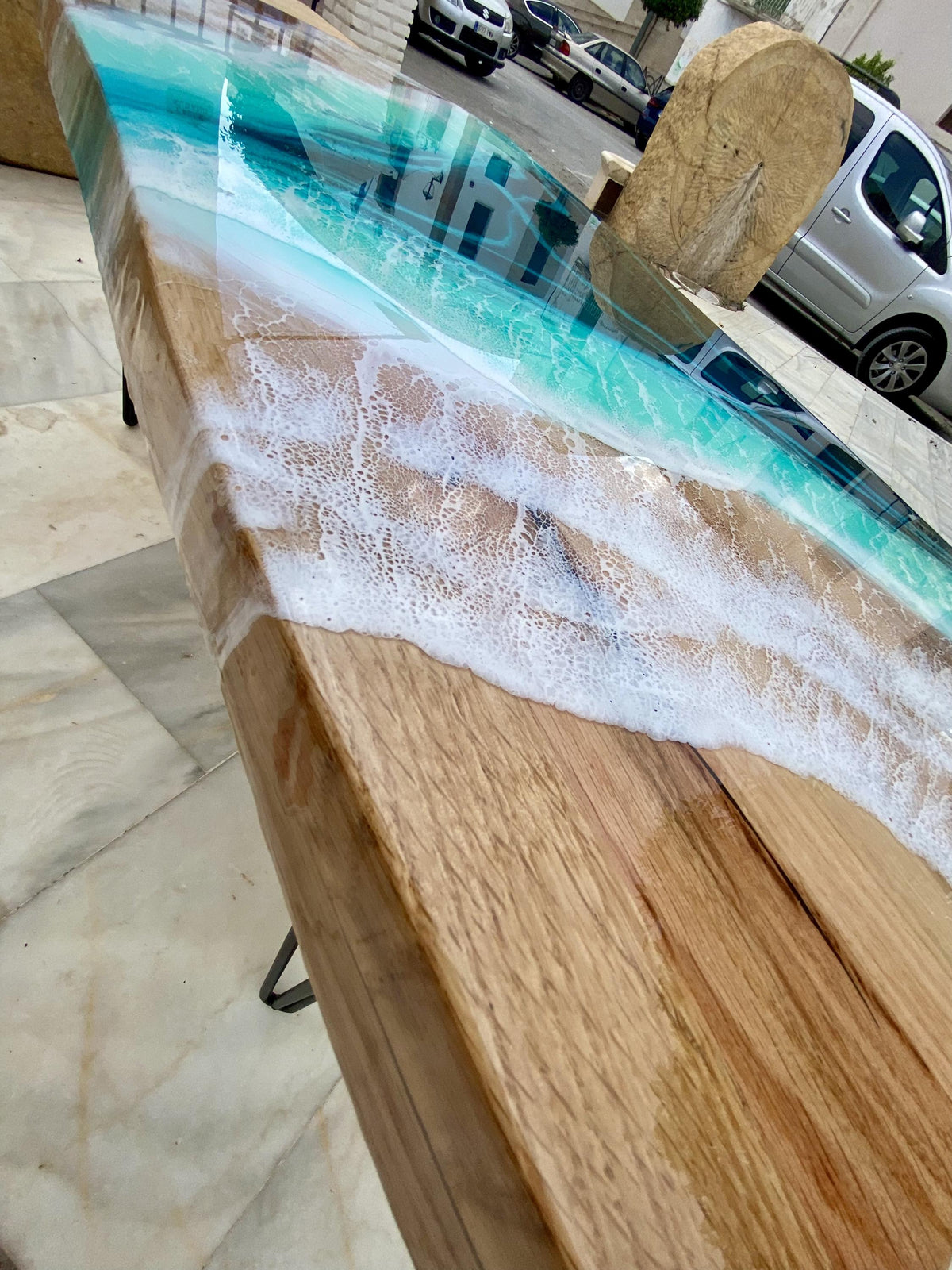 Solid Oak Ocean Coffee Table | Handmade Resin Beach Table | Luxury Coastal Coffee Table | Real Oak Epoxy Resin Furniture | 60cm & 80cm