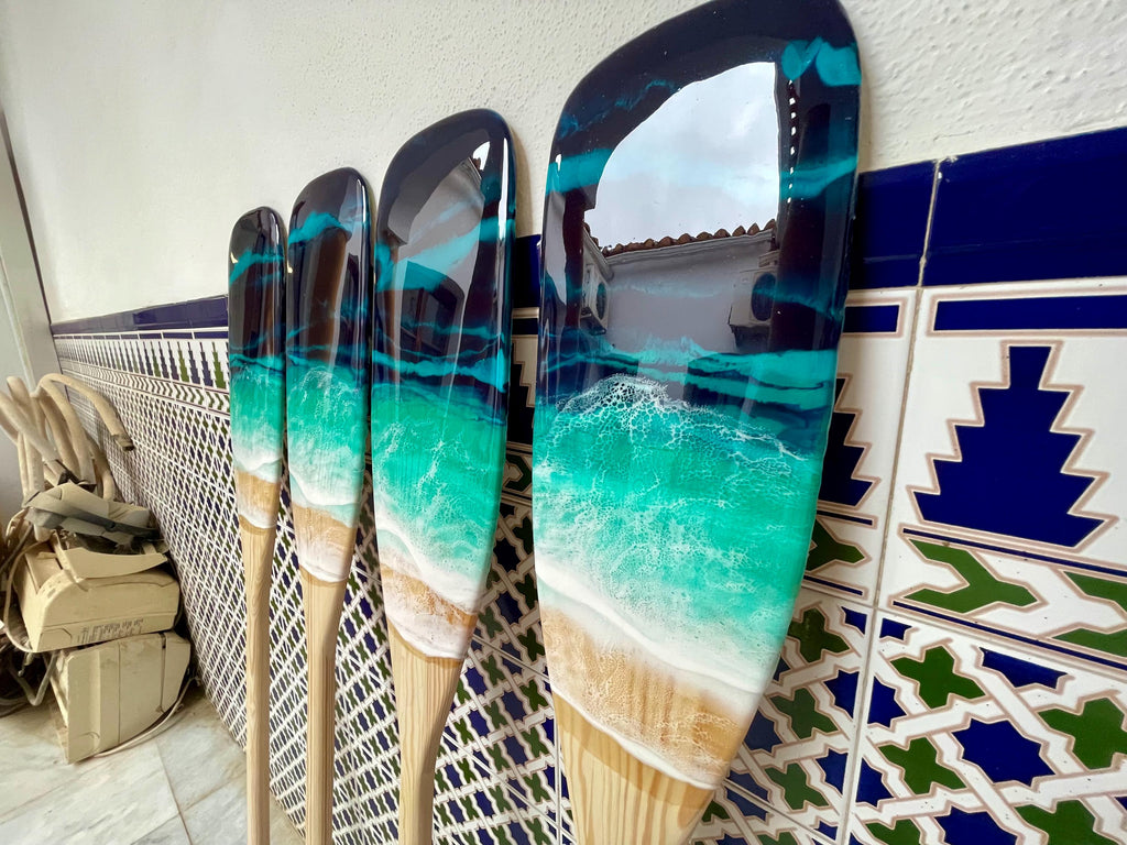 Epoxy Resin Paddle Wall Art: Ocean Wave Nautical Decor (90 cm)