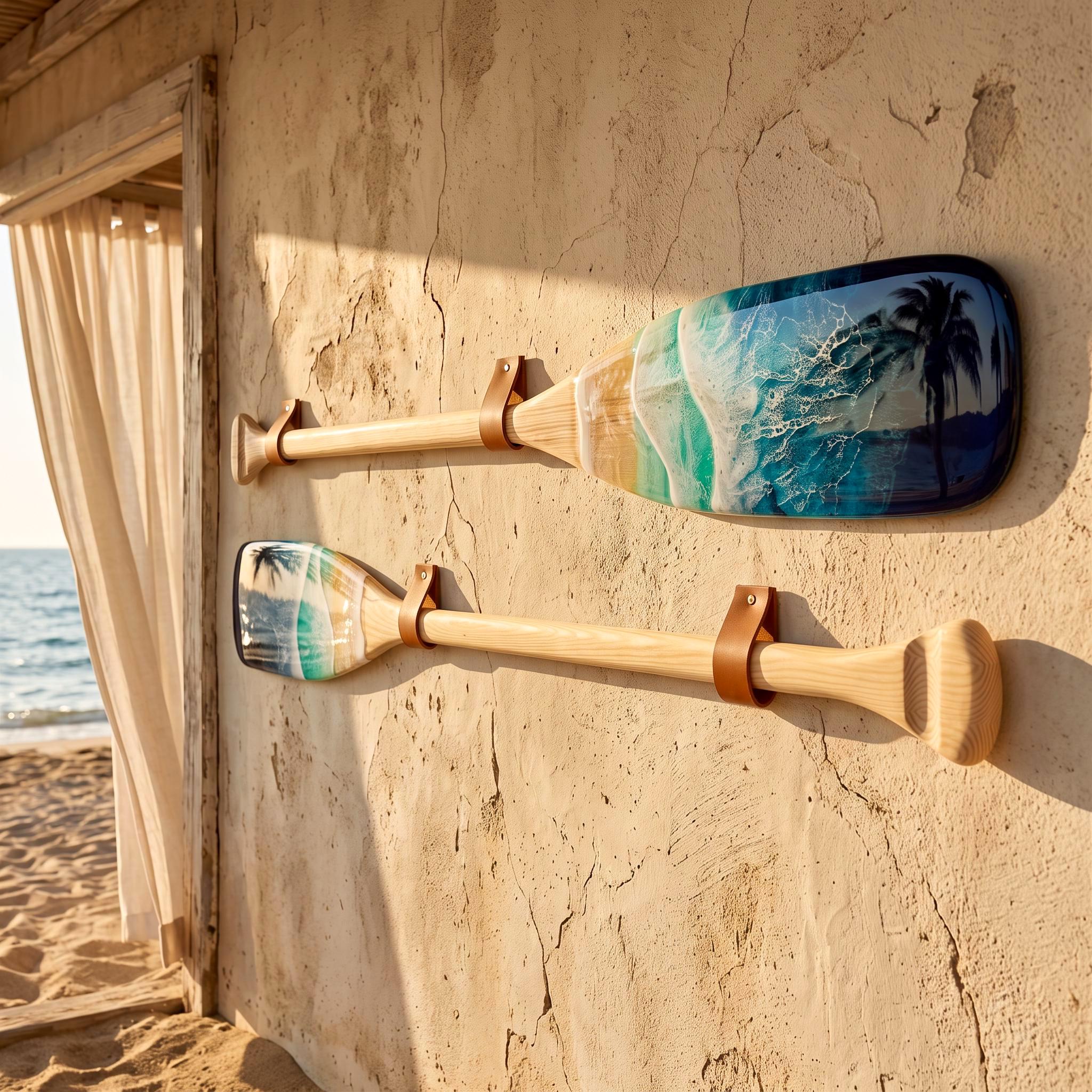 Epoxy Resin Paddle Wall Art: Ocean Wave Nautical Decor (120 cm)